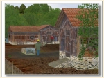 Holzschuppen und Holzstapel