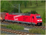 BR 185 001 der DBAG mit Werbeanschrift TRAXX Epoche V