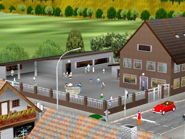 Schule mit Mauer und Nebengeb&auml;uden (AD2407 )