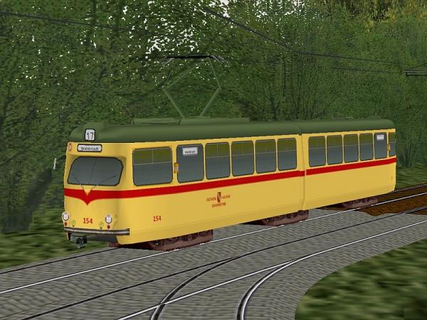 Gelenkstrassenbahnwagen 154 (6xGel) der VB Karlsruhe - Schaffnerlos (BD1415 )