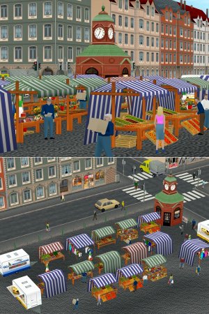 Marktst&auml;nde, Marktwagen und alter Kioskturm (HB2455 )