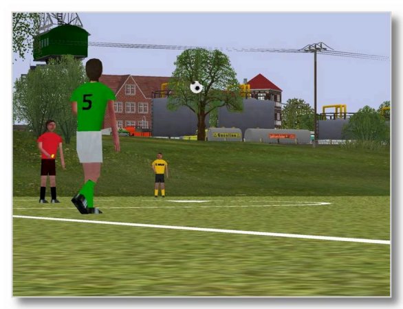 Fu&szlig;ballplatz mit zwei Mannschaften Schieds- und Linienrichter (ML2401 )