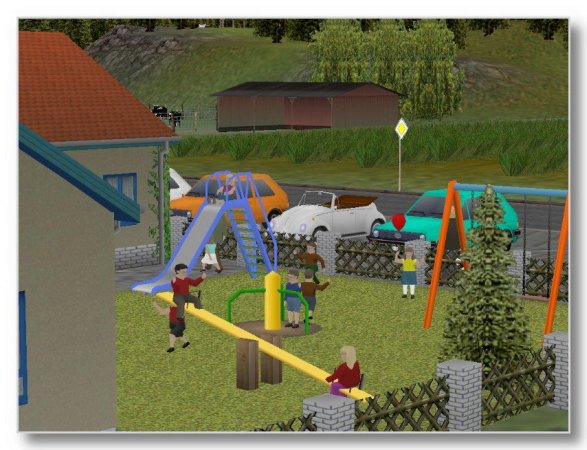Kindergarten mit Spielplatz und Zaunelementen (ML2402 )