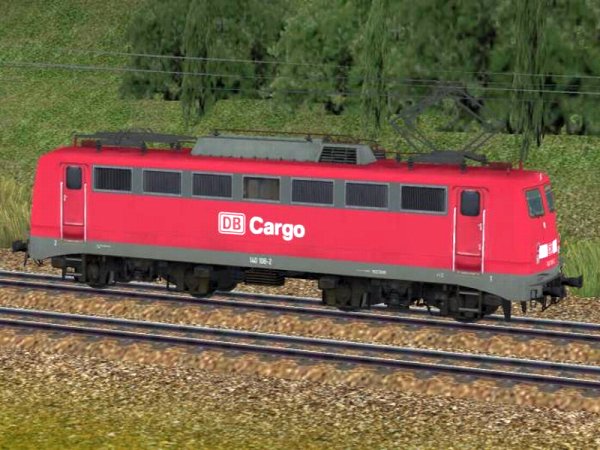 Elektrische G&uuml;terzuglokomotive BR 140 der DB Cargo in verkehrsroter Farbgebung Epoche V sowie kurzgekuppelte Doppelg&uuml;terwagen (SK2736 )