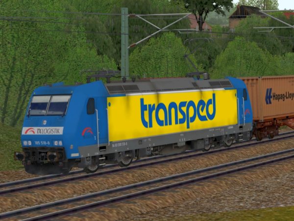 E-Lok 185 518 der TXL mit Werbeaufschrift transped in Epoche VI (SK2836 )