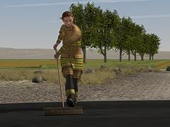 Feuerwehrm�nner mit Besen