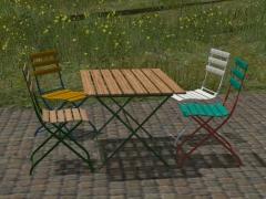 Verschiedene Klappst�hle mit Klapptisch