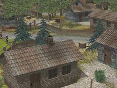 Landschaft 2, 20 x 20 m Diorama, 2 einfache Steinh�user, mit Holzz�unen