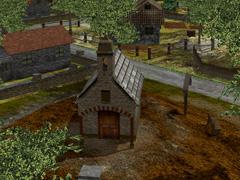 Landschaft 4, Diorama mit Kapelle, Kreuz und Bank (V11NWS30036 )