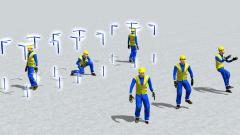 3 animierte Arbeiter und 3 Standmodelle von Arbeitern in blau (V15NWS30108 )