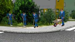 3 animierte Arbeiter und 3 Standmodelle von Arbeitern in blau (V15NWS30133 )