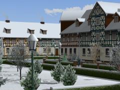 Gro�es Fachwerk-H�user-Set mit Zubeh�r - Winterausf�hrung