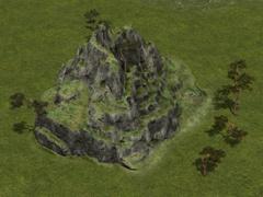 Bergformation und Bergkiefern im Set