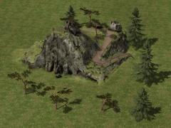Bergformation 2 mit einem Pfad, Bergfichten und Bergkiefern