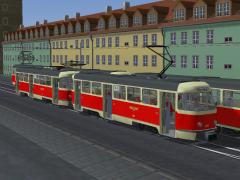 Tatra-Stra�enbahn T4D + B4D Rot-Beige mit Tauschtextur